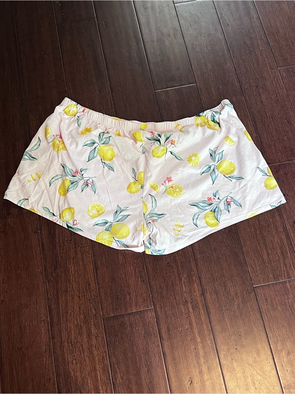 Women's Lemon Print Satin Shorts - White/Yellow - Picture 3 of 3